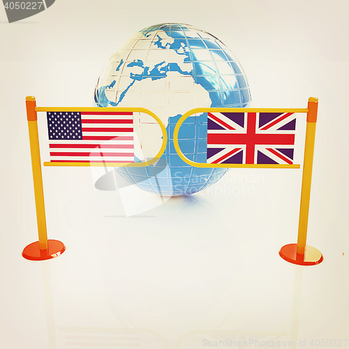 Image of Three-dimensional image of the turnstile and flags of USA and UK