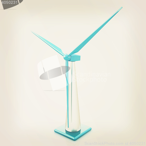 Image of Wind turbine isolated on white . 3D illustration. Vintage style.