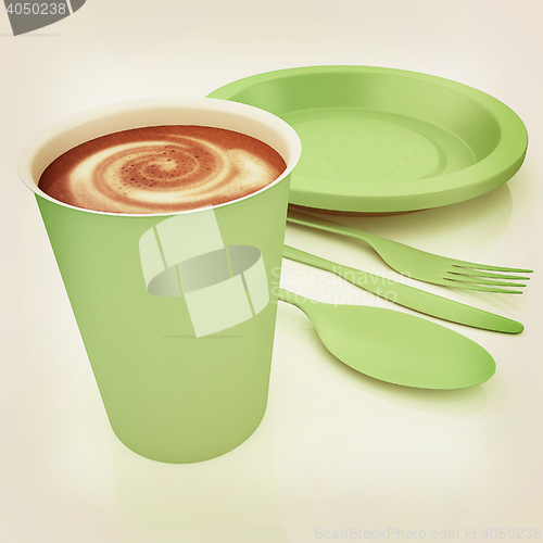 Image of Fast-food disposable tableware. 3D illustration. Vintage style.