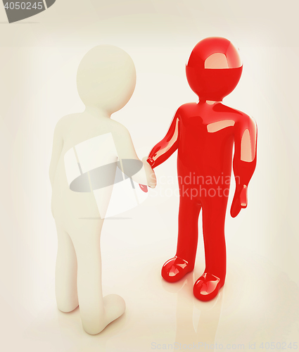 Image of Handshake. 3D mans . 3D illustration. Vintage style.