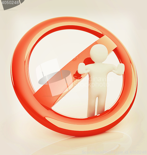 Image of 3d person and stop sign . 3D illustration. Vintage style.