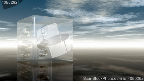 Image of clef in glass cube under cloudy sky - 3d rendering