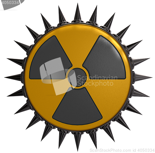 Image of nuclear symbol with prickles on white background - 3d illustration