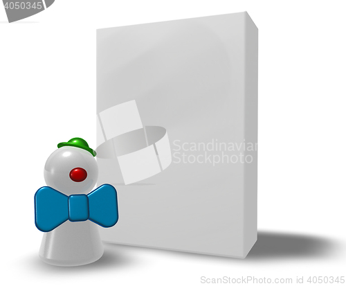 Image of pawn clown and blank white box - 3d rendering