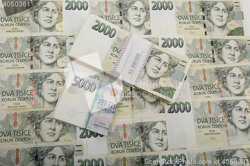 Image of czech banknotes nominal value one and two thousand crowns