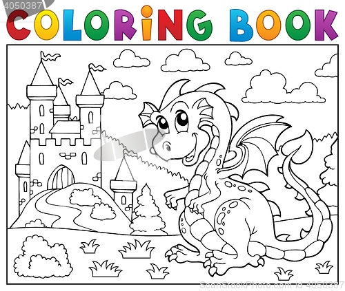 Image of Coloring book dragon near castle theme 2