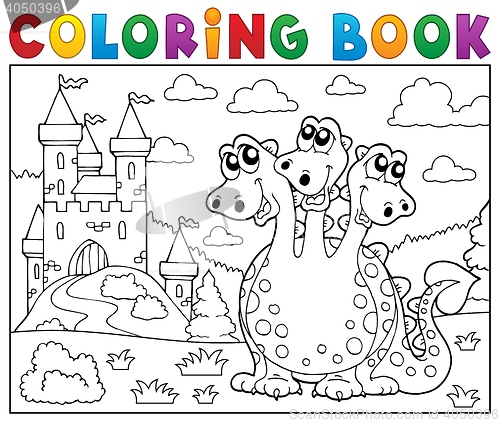 Image of Coloring book dragon near castle theme 3