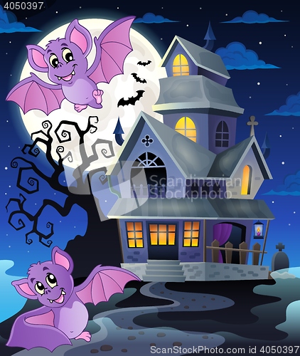 Image of Bats near haunted house theme 1