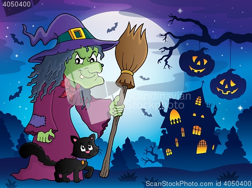 Image of Witch with cat and broom theme image 8