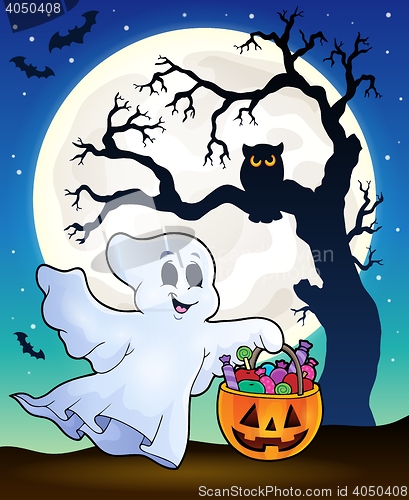 Image of Halloween ghost with tree silhouette