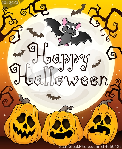Image of Happy Halloween sign with pumpkins 3