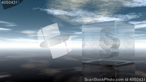 Image of paragraph symbol in glass cube under cloudy sky - 3d rendering