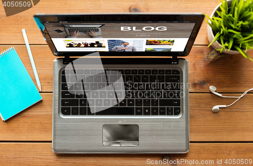 Image of close up of laptop computer with blog on screen