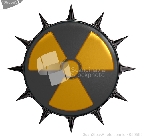 Image of nuclear symbol with prickles on white background - 3d illustration