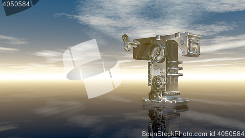 Image of machine letter t under cloudy sky - 3d illustration