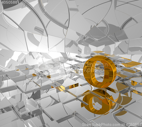 Image of cubes background and golden letter o - 3d illustration