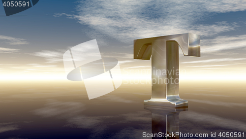 Image of metal uppercase letter t under cloudy sky - 3d rendering