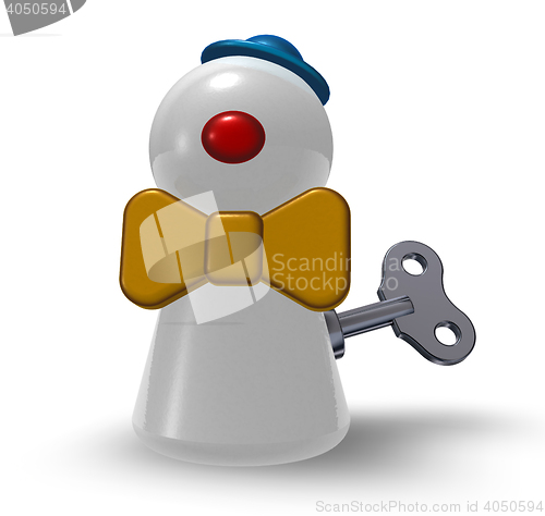 Image of wind-up clown pawn on white background - 3d illustration