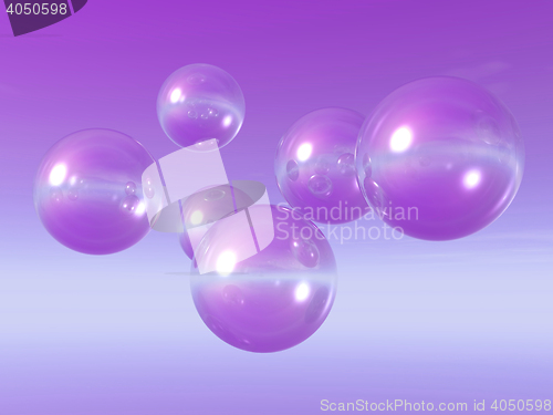 Image of 3d illustration - flying bubbles in the sky