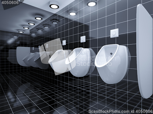 Image of a public toilet with three urinals