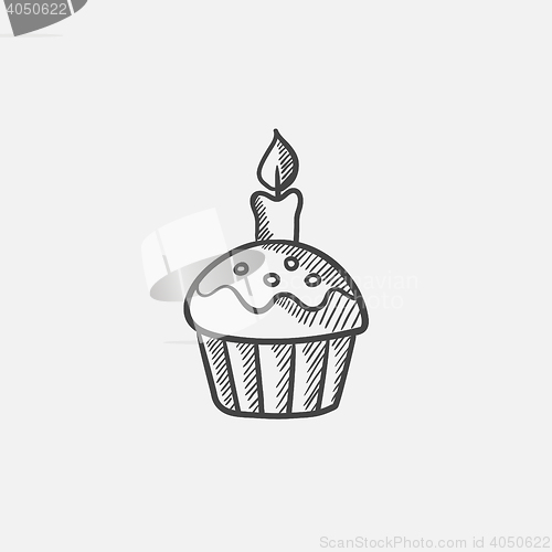 Image of Easter cupcake with candle sketch icon.