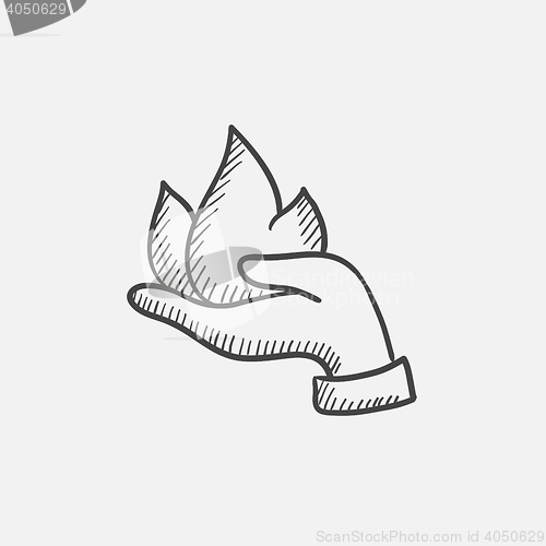 Image of Hand holding fire  sketch icon.