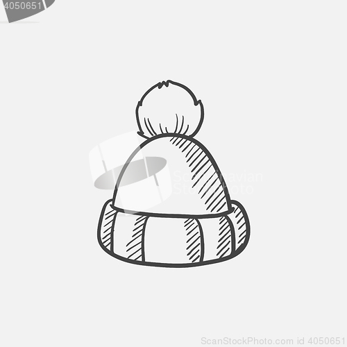 Image of Knitted hat sketch icon.