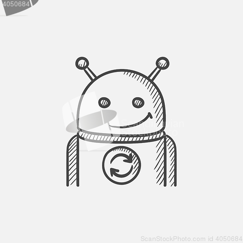 Image of Android with refresh sign sketch icon.