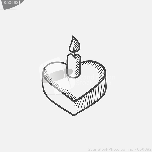 Image of Heart-shaped cake with candle sketch icon.