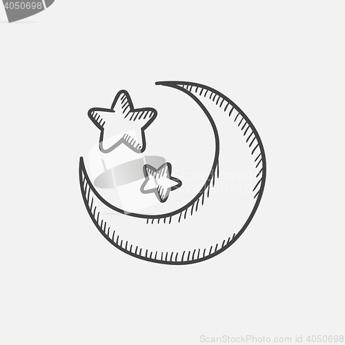 Image of Moon and stars sketch icon.