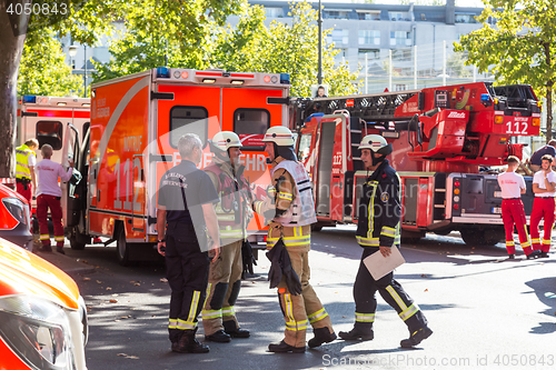 Image of Emergency services team on chemical accident location.