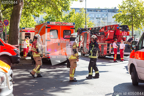 Image of Emergency services team on chemical accident location.