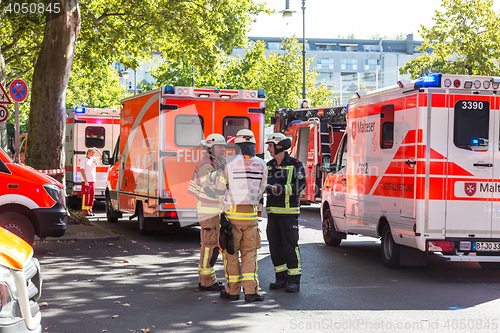 Image of Emergency services team on chemical accident location.