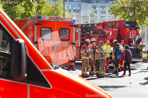 Image of Emergency services team on chemical accident location.