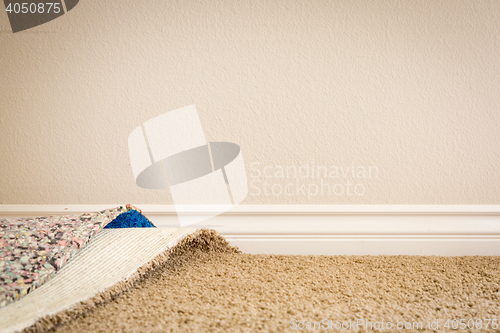 Image of Pulled Back Carpet and Padding In Room