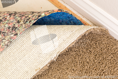 Image of Pulled Back Carpet and Padding In Room