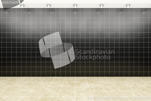 Image of room with black tiles background