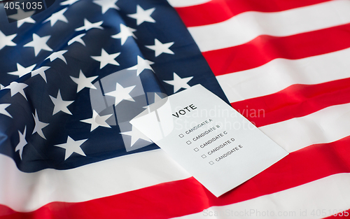 Image of empty ballot or vote on american flag