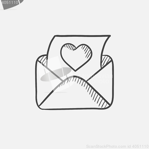 Image of Envelope mail with heart sketch icon.