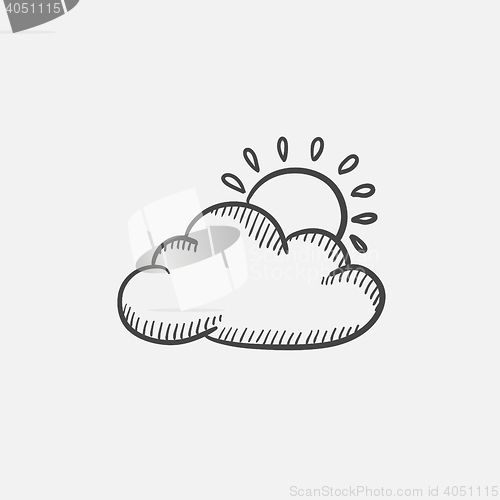 Image of Sun with cloud sketch icon.