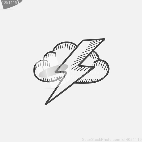 Image of Cloud and lightning bolt sketch icon.