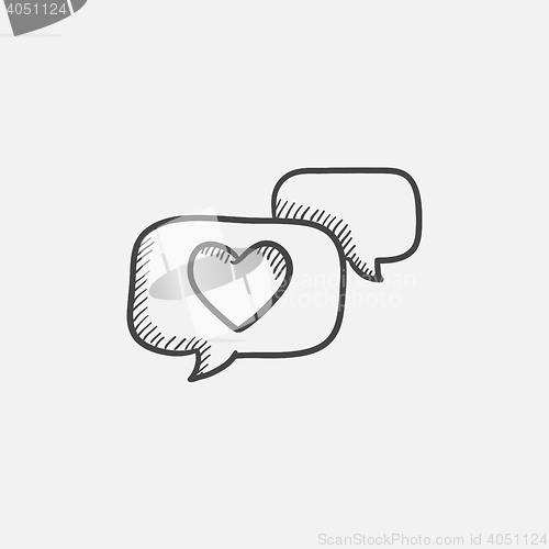 Image of Heart in speech bubble sketch icon.