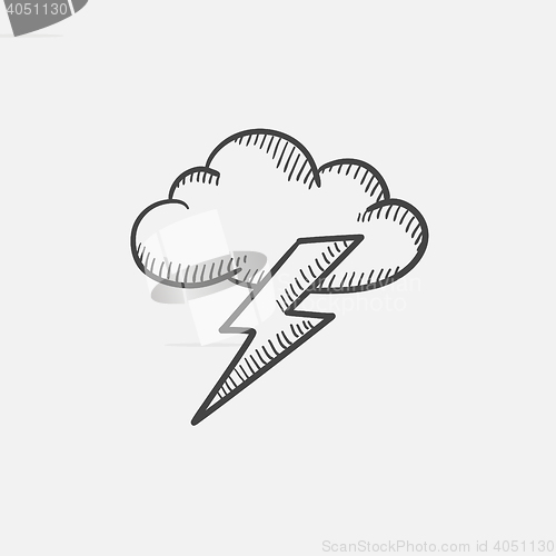 Image of Cloud and lightning bolt sketch icon.