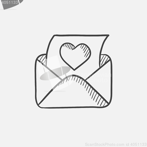 Image of Open envelope with heart sketch icon.