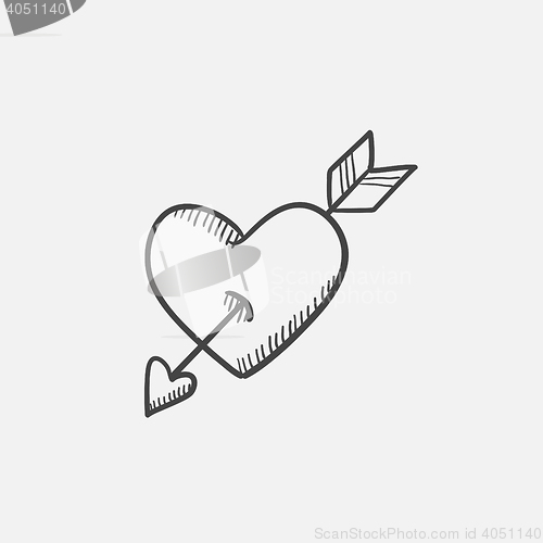 Image of Heart pierced with arrow sketch icon.