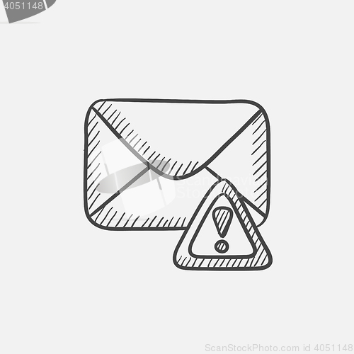 Image of Envelope mail with warning signal sketch icon.