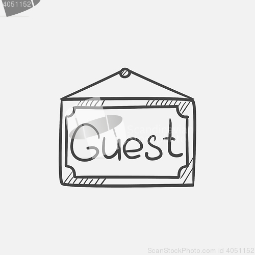 Image of Hanging board with word guest sketch icon.