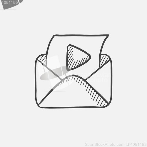 Image of Envelope mail with play button sketch icon.