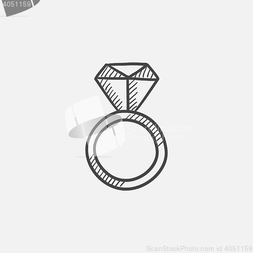 Image of Engagement ring with diamond sketch icon.