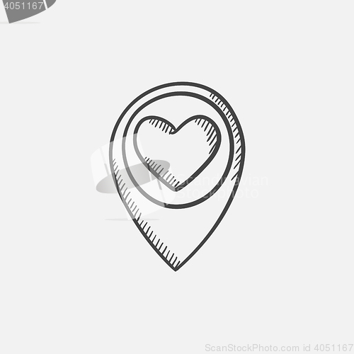 Image of Map pointer with heart sketch icon.